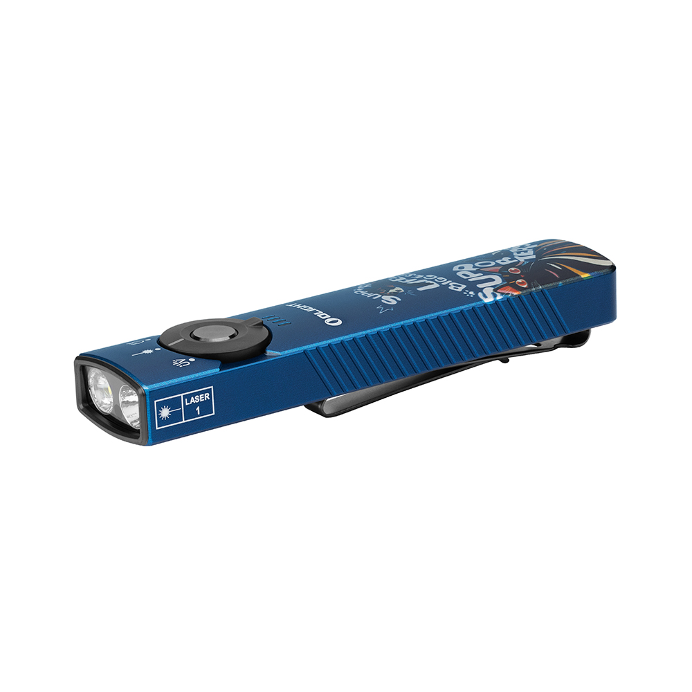 Linterna LED OLIGHT azul con diseño Super Big Life, puntero láser, clip de bolsillo