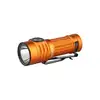 Linterna LED Olight recargable naranja con clip de bolsillo y regalo adicional en fondo blanco