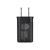 Cargador de pared USB negro con certificación ETL Intertek y enchufe tipo americano sobre fondo blanco