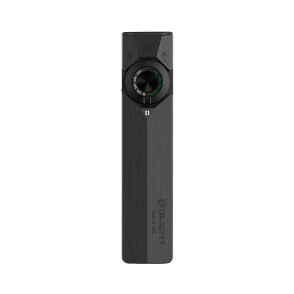 Olight ArkPro negro, vista frontal con interfaz de esfera para control de iluminación, para uso diario