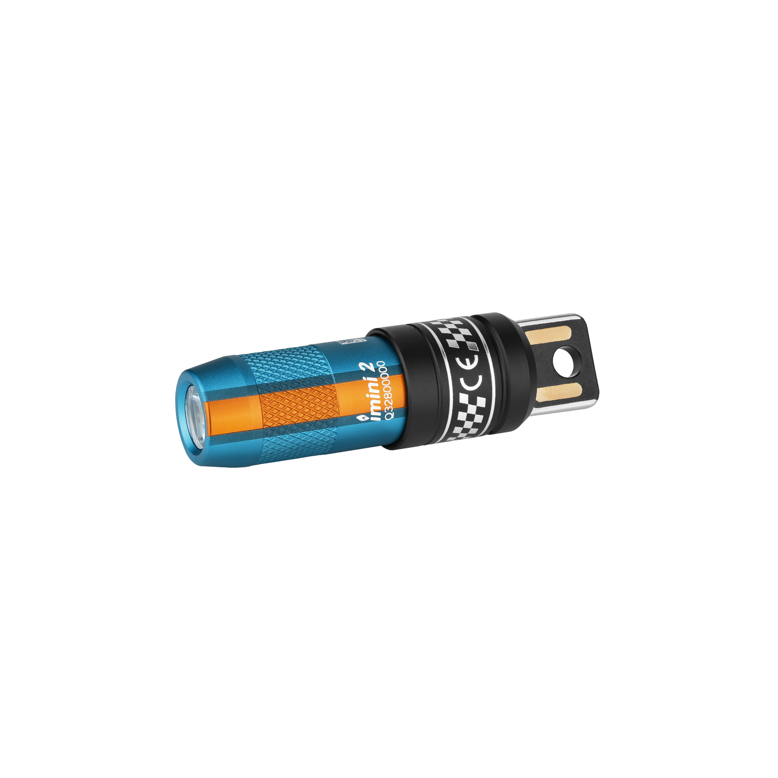 Linterna LED azul y naranja iMini 2 para llavero, con carga USB.