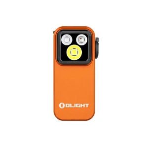Olight Oclip Pro naranja, vista lateral con clip giratorio para múltiples ángulos de iluminación