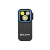 Linterna Olight Oclip 2 Pro negra vista frontal con triple LED y marco azul para EDC y senderismo