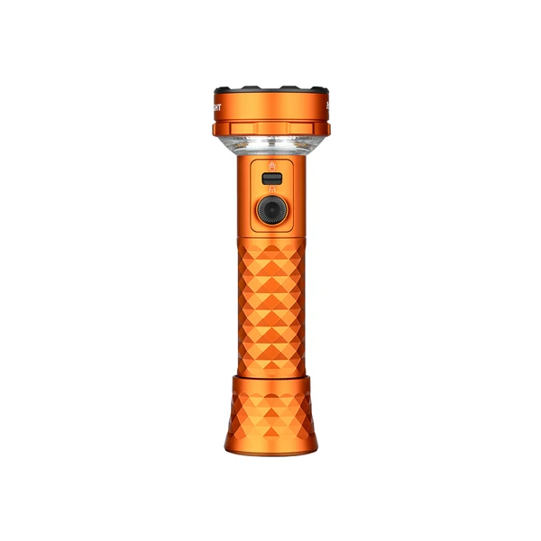 Linterna recargable Olight naranja de alta potencia con textura antideslizante y regalo de accesorio de camping