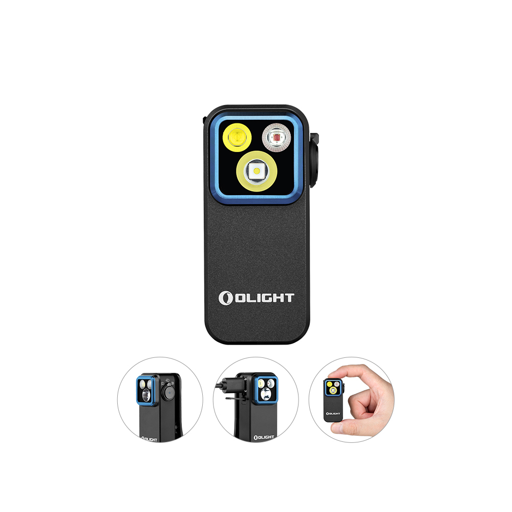 Olight OCLIP PRO negro vista frontal con luces LED para iluminación y uso diario