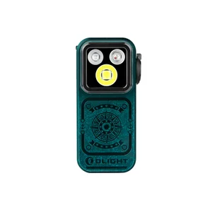 Olight Oclip Pro S azul-verde con luces LED de alta potencia para iluminación portátil y uso en exteriores.