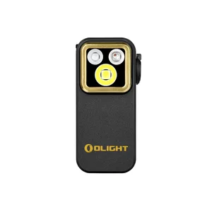 Olight Oclip Pro negro, vista lateral, con luz ultravioleta, iluminación y RGB para uso diario.