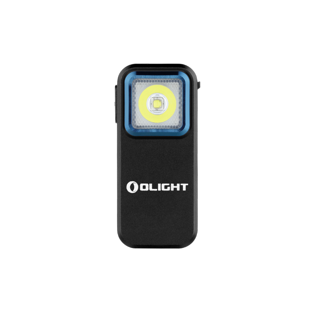 Linterna Olight LED negra, rectangular y portátil.