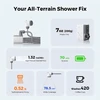 Ducha portátil Flextail con especificaciones de peso de 200g, flujo de agua de 1.32 Gal/Min y batería de 70 minutos
