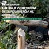 Cuchillo profesional de supervivencia HX Outdoors de acero DC53 cortando madera en el bosque