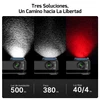 Olight OCLIP PRO mostrando modos de luz de inundación, foco y luz roja para iluminación versátil.