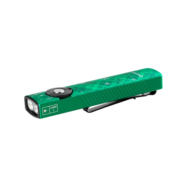 Linterna verde Olight de diseño navideño, portátil, con iluminación de doble haz y láser.