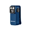 Linterna azul LED recargable Olight con clip, portátil para exteriores y camping.