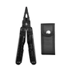 Alicate multiherramienta táctico negro HX Outdoors con funda de nailon sobre fondo blanco