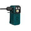 Olight Oclip Pro S azul-verde con cable cargándose, vista lateral para iluminación manos libres y uso exterior