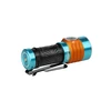 Linterna táctica Baton Turbo azul/naranja. Luz LED recargable portátil con clip de bolsillo.