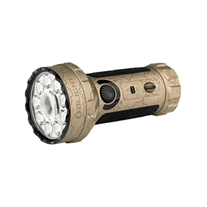 Linterna LED de alta potencia, resistente al agua, recargable, múltiples colores (rojo, verde, azul) para camping y exteriores.