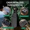 Cuchillo táctico de supervivencia con funda Kydex, mango ergonómico y culata percutora para montaña.