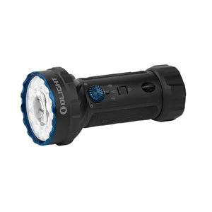 Linterna Olight Marauder Mini 2 de lado con bisel dentado y empuñadura texturizada para iluminación exterior y de emergencia