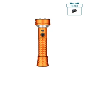 Linterna táctica recargable Olight naranja con mango texturizado antideslizante sobre fondo blanco