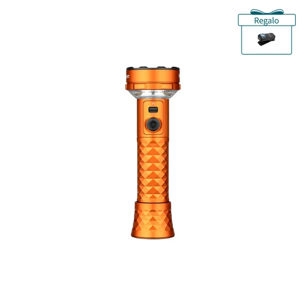 Linterna recargable Olight naranja de alta potencia con textura antideslizante y regalo de accesorio de camping