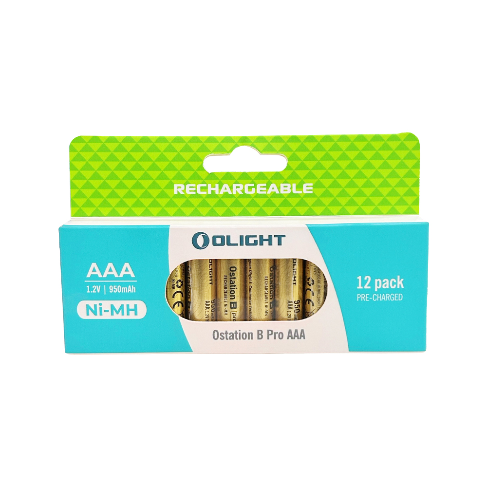 Baterías recargables Olight AAA Ni-MH de 1,2 V y 950 mAh, paquete de 12 Ostación B Pro precargadas