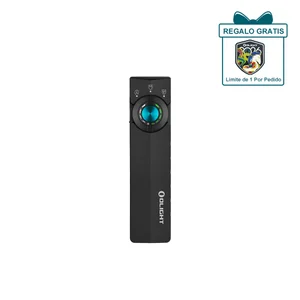 Olight ArkPro Ultra linterna negra vista frontal con botón azul, luz blanca, roja y UV para uso versátil