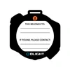 Etiqueta de identificación de equipaje Olight para personalización con nombre y contacto, color negro y blanco.