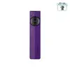 Linterna plana Olight Arkfeld Pro morada con luz UV, láser verde y LED blanco sobre fondo blanco