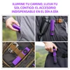 Linterna portátil morada Olight sujeta en bolsillo, mochila, cinturón y organizador táctico para uso diario EDC.of_thought