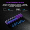 Linterna recargable morada con batería de litio de 2000 mAh y autonomía de larga duración de hasta 26 días.of