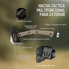 Hacha táctica multifuncional para exterior con empuñadura G10 antideslizante, hoja de acero, martillo y vaina Kydex.