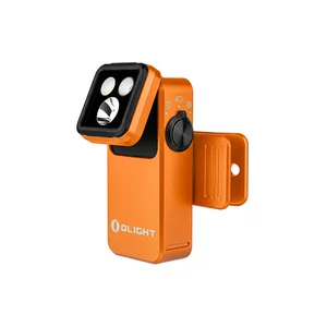 Linterna frontal naranja Olight Oclip 2 Pro con triple LED recargable y clip magnético multiusos para emergencias