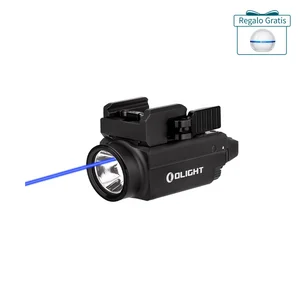 Linterna táctica Olight negra con mira láser azul para pistolas y armas cortas