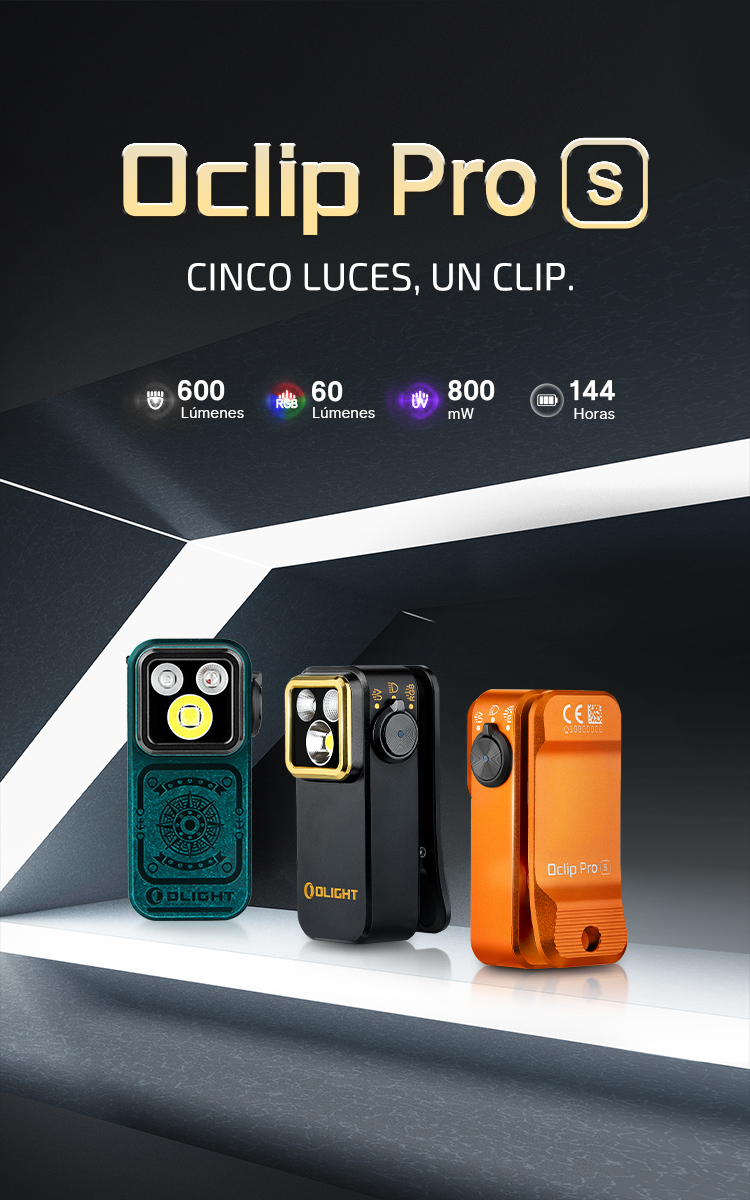 Oclip Pro S Linterna Clip Recargable 600lm Luz UV RGB Magnética
