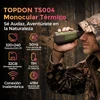 Monocular térmico TOPDON TS004 para aventuras en la naturaleza. Hombre con camuflaje, usando monocular.