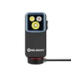 Linterna Olight Oclip 2 Pro negra vista frontal con tres luces LED de carga magnética para uso diario y camping