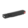 Linterna plana recargable Olight Arkfeld Pro negra con luz LED, láser verde y UV sobre fondo negro