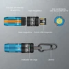 Linterna Olight con carcasa de aluminio, tapa magnética, puerto USB, LED blanco frío y llavero.