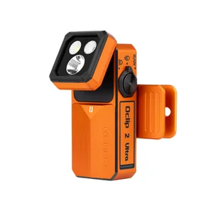 Linterna naranja Olight Oclip 2 Ultra vista frontal de triple LED recargable para uso diario y emergencias