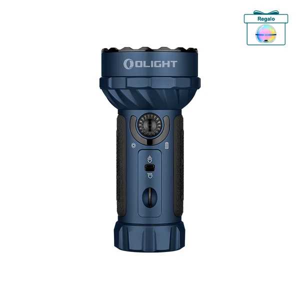 Linterna recargable Olight Marauder Mini azul potente con interruptor giratorio y sensor de potencia para exterior