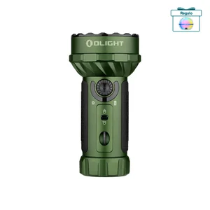 Linterna recargable Olight verde militar con interruptores de control y regalo de miniesfera multicolor LED.