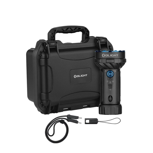 Linterna Olight Marauder Mini 2 de lado con bisel dentado y empuñadura texturizada para iluminación exterior y de emergencia