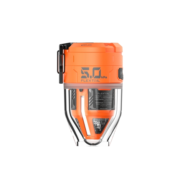Mini bomba de aire portátil Flextail naranja y transparente para camping y colchonetas inflables