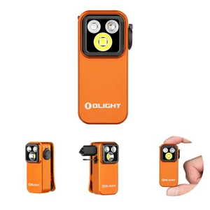 Olight Oclip Pro naranja, vista lateral con clip giratorio para múltiples ángulos de iluminación