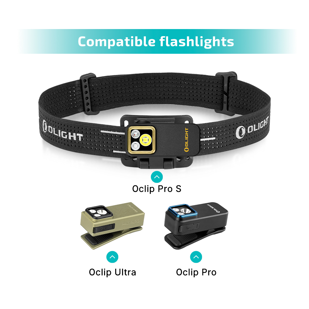 Banda de cabeza negra Olight para linternas Oclip Pro y Ultra ajustable para senderismo y actividades al aire libre