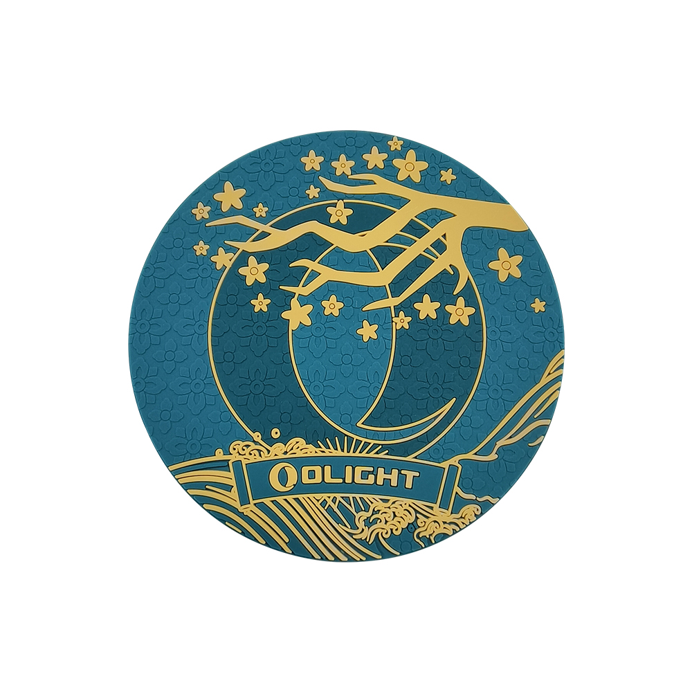 OOLIGHT posavasos azul/dorado. Diseño oriental: luna, rama, flores, estrellas, olas.