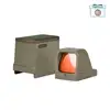 Mira punto rojo Olight Osight de color tierra con su estuche de carga magnética y lente tintada en rojo