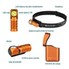 Olight Perun 3 Mini linterna frontal naranja con LED blanco y rojo para uso versátil