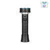 Linterna LED recargable negra potente con interruptor giratorio y diseño texturizado antideslizante